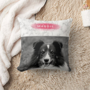 Custom Pet Photo & Faux Marble Texture With Pink Cushion