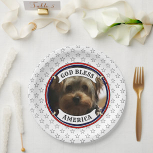 Custom Pet Photo Frame USA Flag Patriotic Stars Paper Plate