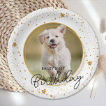 Custom Pet Photo Gold Glitter Stars Dog Birthday Paper Plate<br><div class="desc">Puppy Pawty ! Add the finishing touch to your puppy or dogs birthday with this elegant gold custom pet photo and glitter stars party paper plates. Add your pup's favourite photo and personalise with name, age birthday! See out Puppy Dog birthday collection for matching birthday invitations, party decor, favours, and...</div>