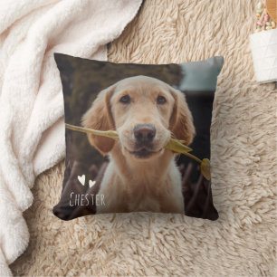 Custom Pet Photo Handwritten Name Hearts Cute Cushion