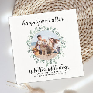 Custom Pet Photo Happily Ever After Dog Wedding Napkin