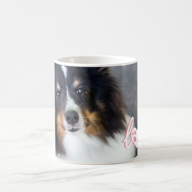 Custom Pet Photo & Love Text With Paws & Name Coffee Mug (Center)