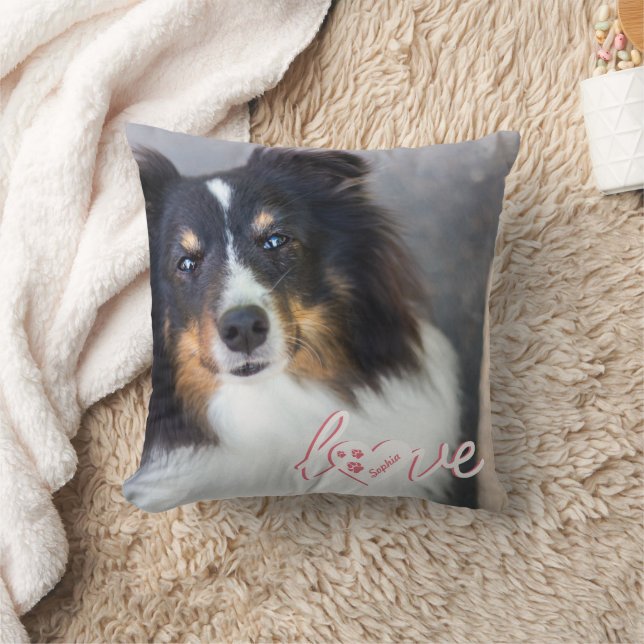Custom Pet Photo & Love Text With Paws & Name Cushion (Blanket)