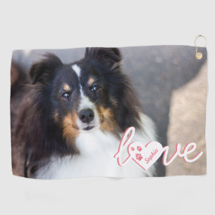 Custom Pet Photo & Love Text With Paws & Name Golf Towel