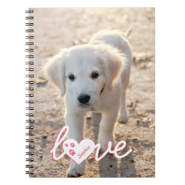 Custom Pet Photo & Love Text With Paws & Name Notebook (Front)