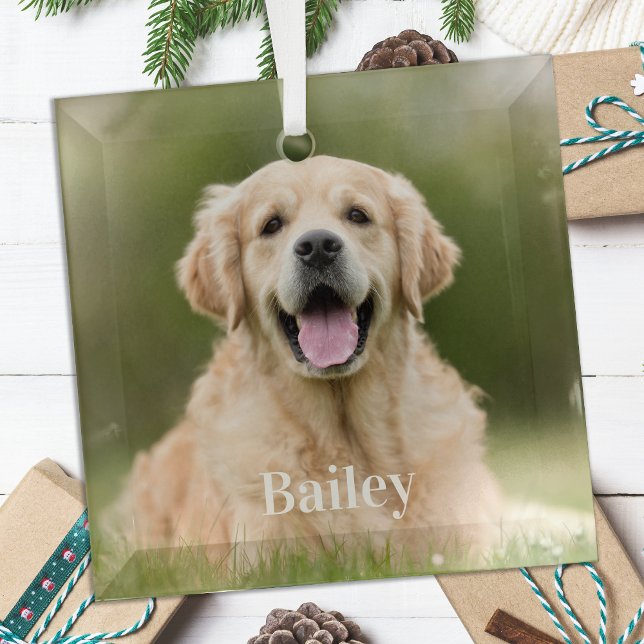Custom Pet Photo Modern Simple Dog Lover  Glass Tree Decoration (Creator Uploaded)