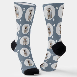 Custom Pet Photo Modern Slate Blue Cute Paw Print Socks