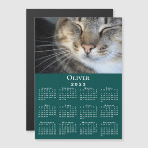 Custom Pet Photo Name 2023 Calendar Teal Magnet