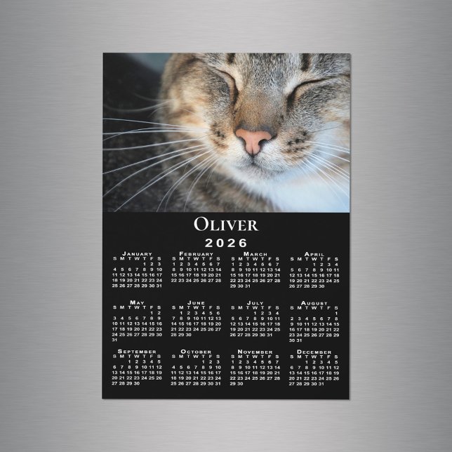 Custom Pet Photo Name 2026 Calendar Black Magnet (Custom Pet Photo Name 2026 Calendar Black Magnet in situ)