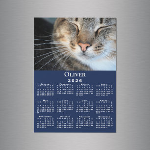 Custom Pet Photo Name 2026 Calendar Navy Magnet