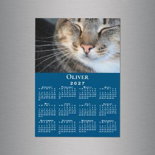 Custom Pet Photo Name 2027 Calendar Blue Magnet