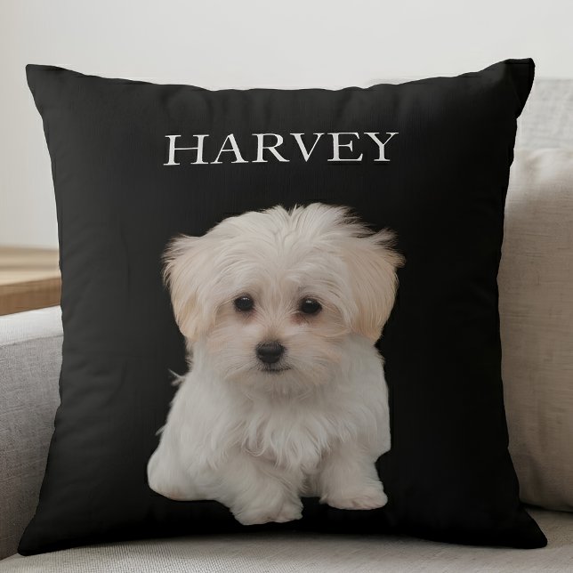 Custom Pet Photo & Name Black "Harvey" Cushion (Creator Uploaded)