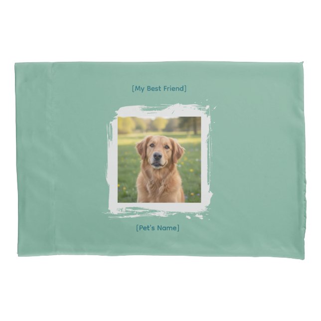 Custom Pet Photo & Name Brushstroke Bed Pillowcase (Front)