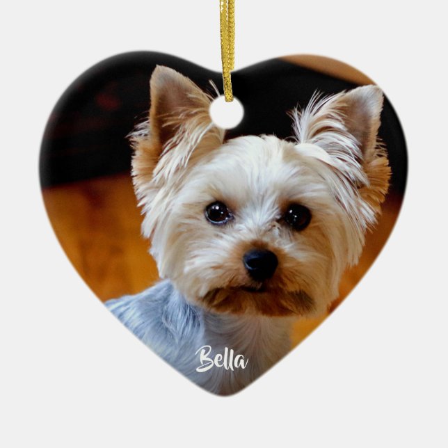 Custom Pet Photo Name Handwritten Script Ceramic Tree Decoration (Front)