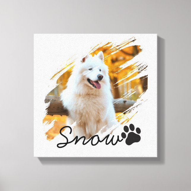 Custom Pet Photo & Name Modern Brushstroke Mug Canvas Print (Front)