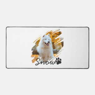 Custom Pet Photo & Name Modern Brushstroke Mug Desk Mat