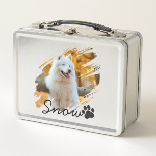 Custom Pet Photo & Name Modern Brushstroke Mug Metal Lunch Box