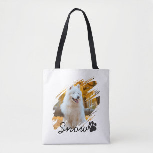 Custom Pet Photo & Name Modern Brushstroke Mug Tote Bag