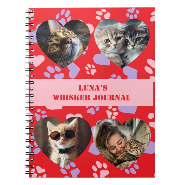 Custom Pet Photo & Name Notebook Paw Print Pattern (Front)