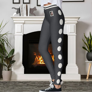 Custom Pet Photo Neutral Polka Dot Pattern Caviar Leggings