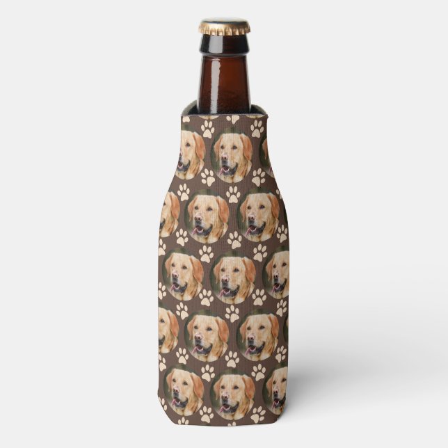 Custom Pet Photo Pattern Dog Brown Bottle Cooler (Bottle Front)