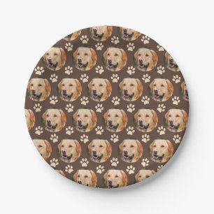 Custom Pet Photo Pattern Dog Brown Paper Plate