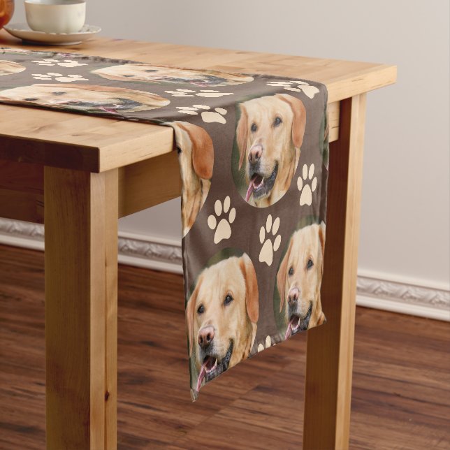 Custom Pet Photo Pattern Dog Brown Short Table Runner (In Situ)