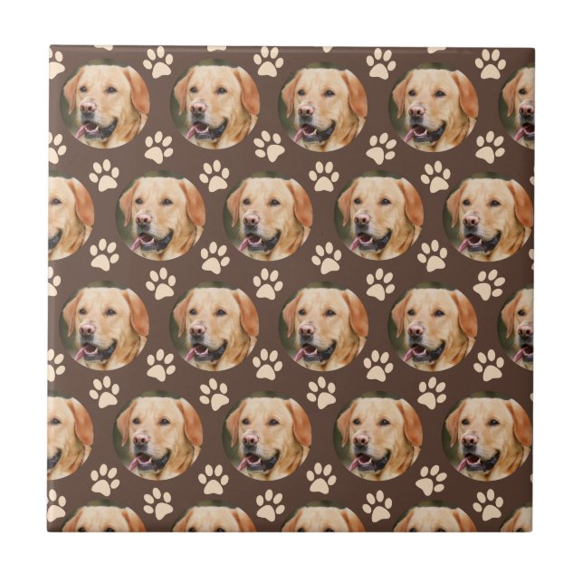 Custom Pet Photo Pattern Dog Brown Tile (Front)