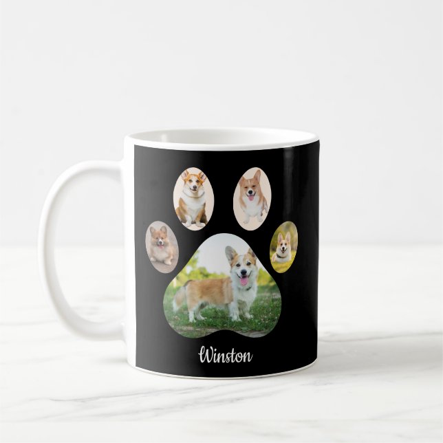 Custom Pet Photo Paw Print Collage Coffee Mug (Left)