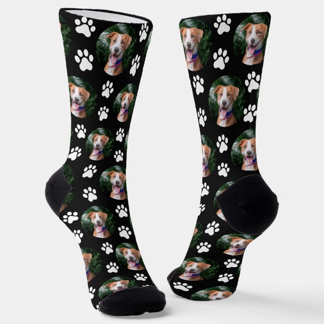 Custom Pet Photo Paw Print Pattern Socks (Angled)