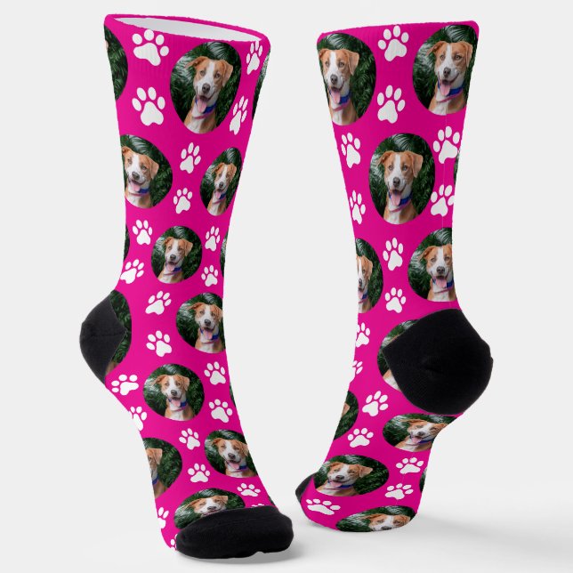 Custom Pet Photo Paw Print Pattern Socks (Angled)