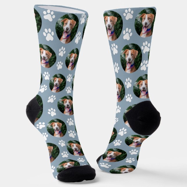 Custom Pet Photo Paw Print Pattern Socks (Angled)