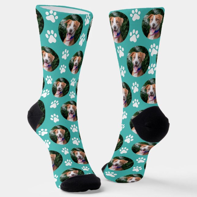 Custom Pet Photo Paw Print Pattern Socks (Angled)