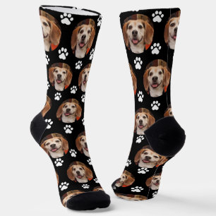 Custom Pet Photo & Paw Prints Black Socks