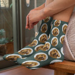 Custom Pet Photo | Personalized Pet Lover  Socks<br><div class="desc">Turn your furry friend into the star of your outfit! These custom pet photo socks feature your dog’s face in a fun repeating pattern against a trendy deep forest green background. Perfect for dog lovers, pet parents, holiday gifting, or adding a playful touch to your daily style. Just upload your...</div>
