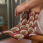 Custom Pet Photo | Personalized Pet Lover  Socks<br><div class="desc">Step into comfort and cuteness with these Custom Dog Photo Socks, featuring your pet’s face in a playful repeating pattern on a rich deep red background. These cozy, high-quality socks make the perfect personalized gift for dog moms, dog dads, pet lovers, or anyone obsessed with their furry best friend. Simply...</div>