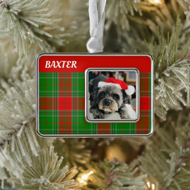 Custom Pet Photo Plaid Framed Ornament (Tree)