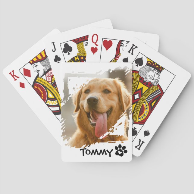 Custom Pet Photo Playing Cards with Name – White  (Back)