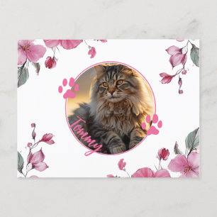 Custom Pet Photo Postcard with Name – Floral Frame