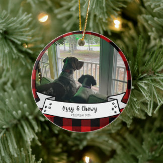 Custom Pet Photo Red Buffalo Christmas Ceramic Tree Decoration