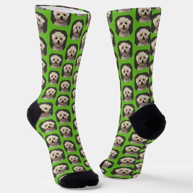 Custom Pet Photo Sporty Green Cute Socks (Angled)
