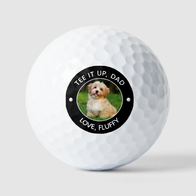 Custom Pet Photo Tee It Up Dad Black Golf Balls (Front)