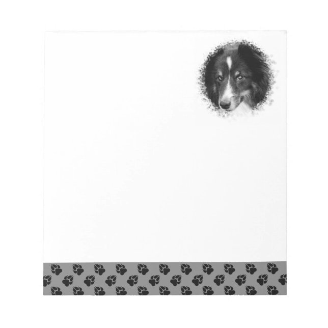 Custom Pet Photo Template & Black Paws On Grey Notepad (Front)