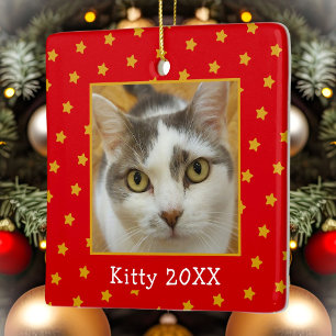 Custom Pet Photo Text Christmas Ceramic Ornament