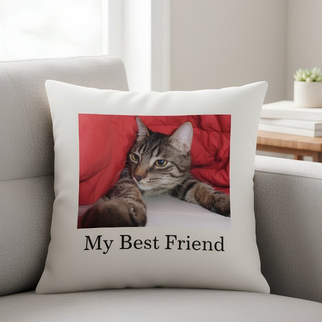 Custom Pet Photo With Funny Text Personalised Cat Cushion (Creator Uploaded)
