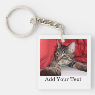 Custom Pet Photo With Funny Text Personalised Cat Key Ring
