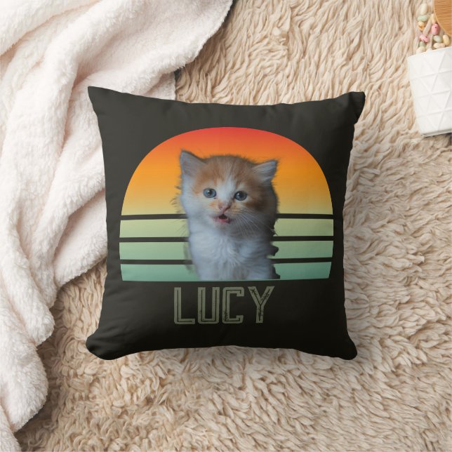 Custom Pet Photo With Name Cat Personalised Gift Cushion (Blanket)