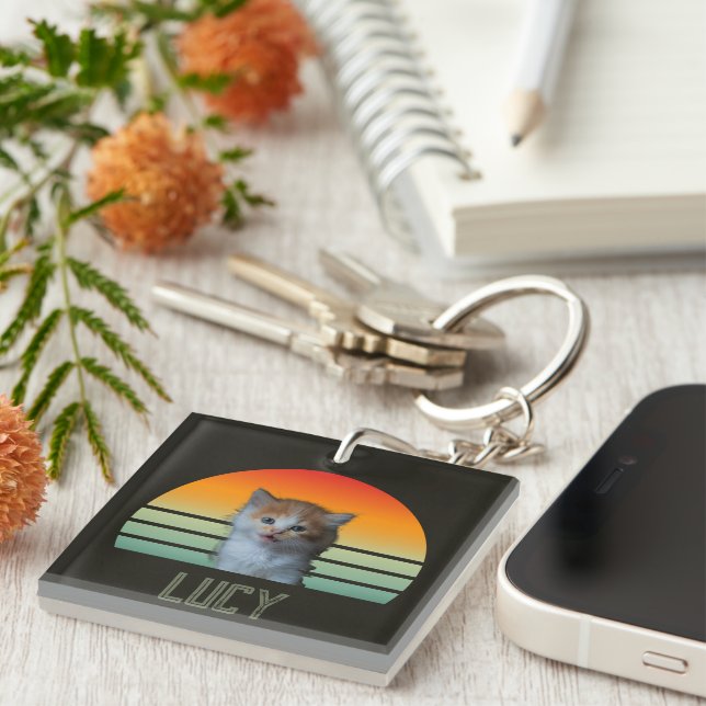 Custom Pet Photo With Name Cat Personalised Gift  Key Ring (Front Right)