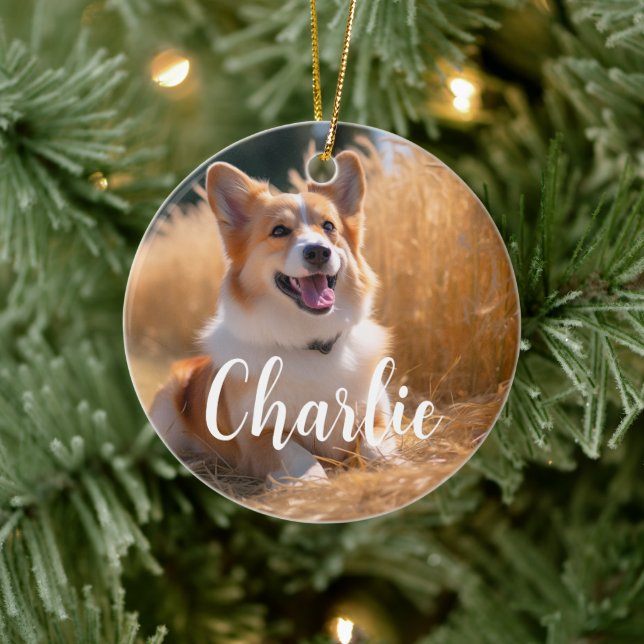 Custom Pet Photo with Name Ceramic Tree Decoration (Tree)