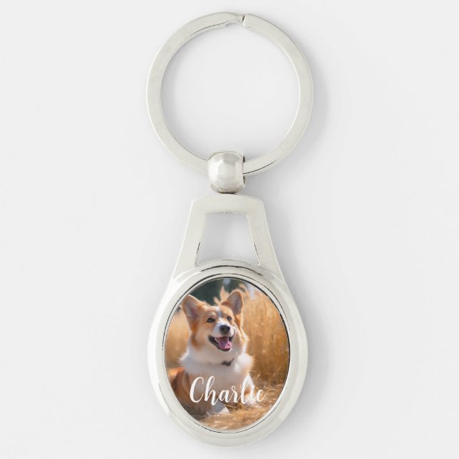 Custom Pet Photo with Name Key Ring (Front)